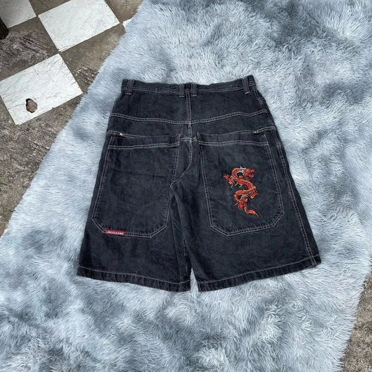 Black Baggy Jort - Red Dragon