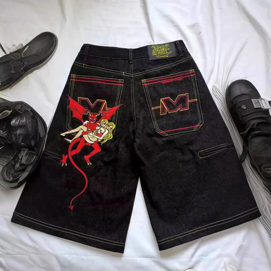 Devil Embroidered Jorts